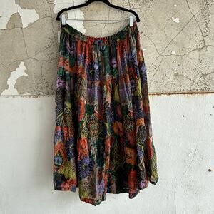 Vintage Bila Skirt Boho Patchwork Midi Adjustable Waist Festival Gypsy Hippie M